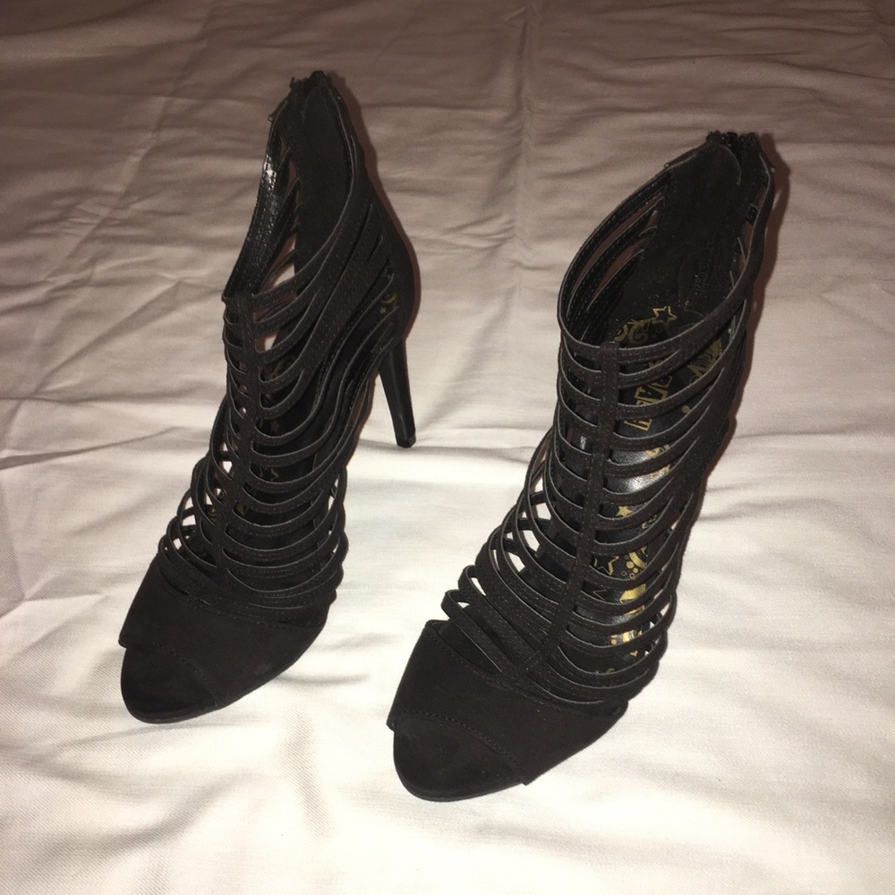 Brash black sandal stiletto heels